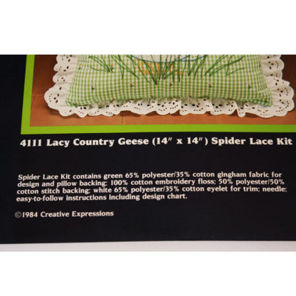 Spider Lace Embroidery Cushion Kit #4111 Lacy Country Geese