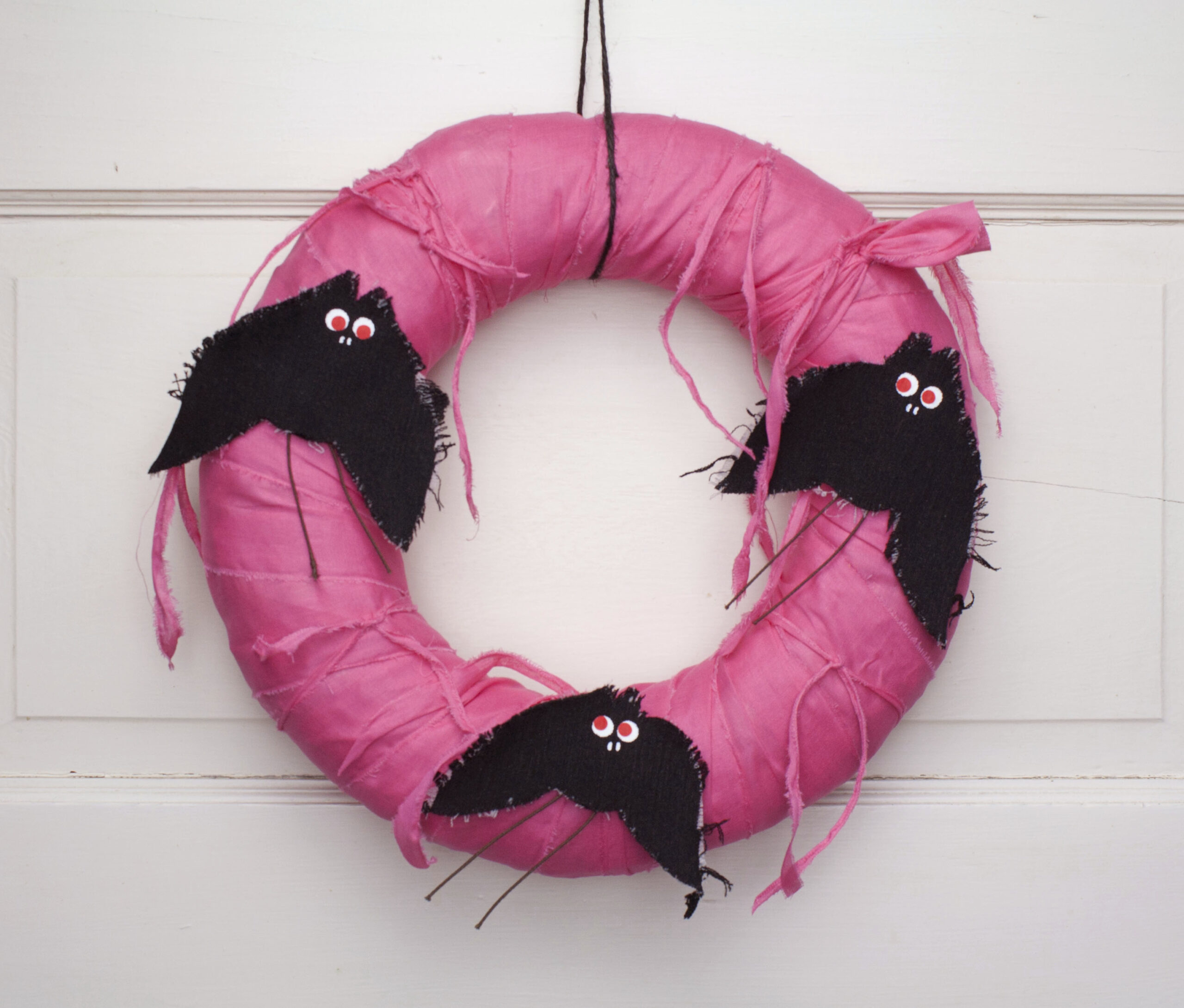 Pink Halloween Wreath with Bats